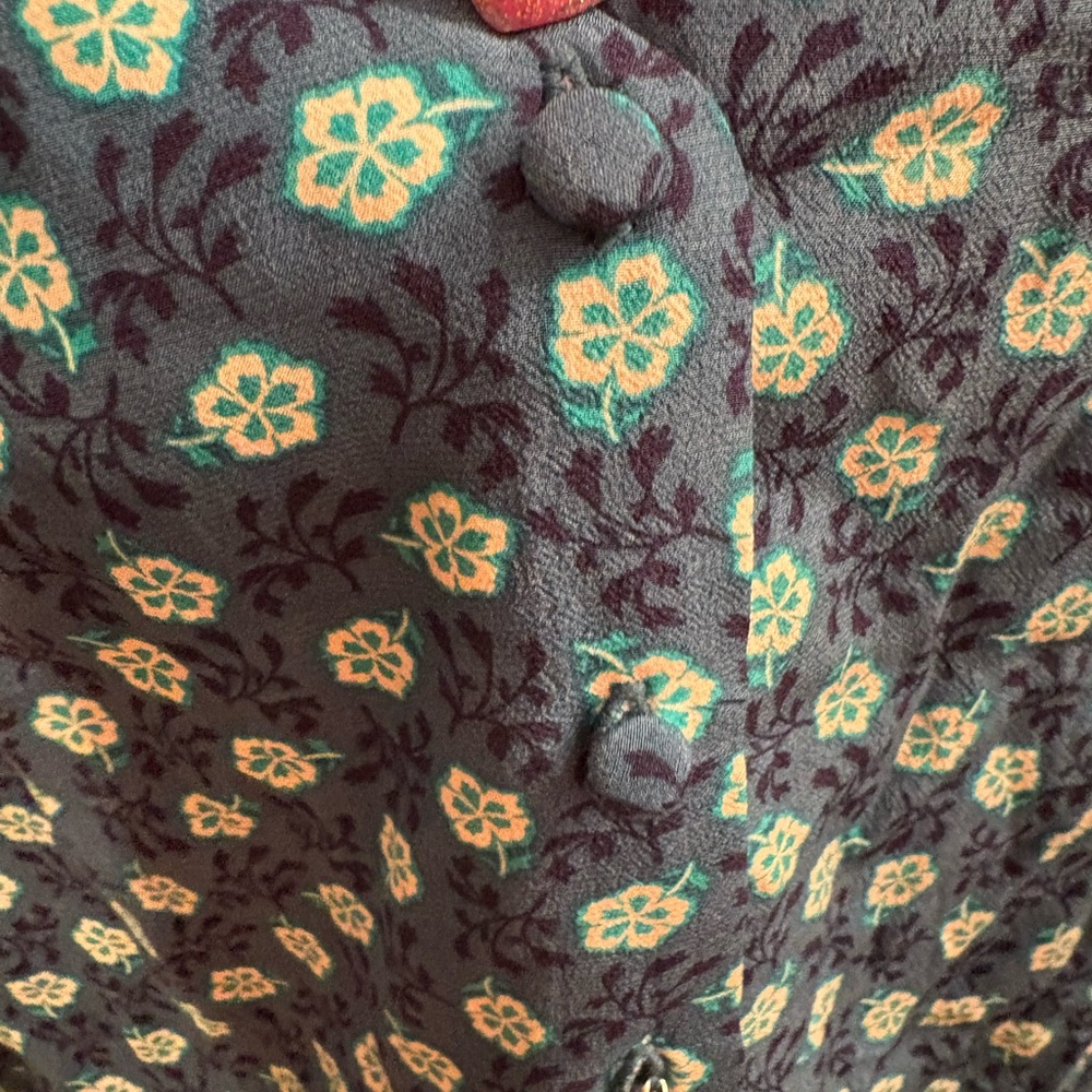 Talbots Navy Floral Button-Front Blouse - Picture 3 of 8